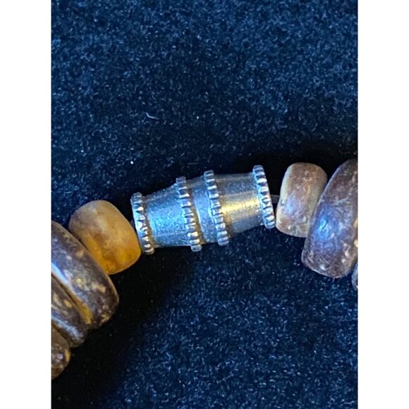 26" Vintage Wooden Bead Necklace With Geometric Shapes and Barrel Clasp - Picture 2 of 3